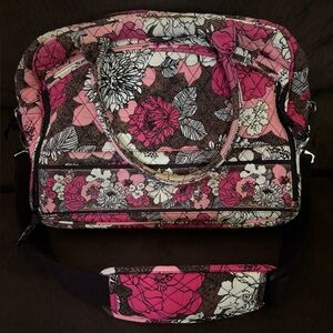 Vera Bradley Mocha Rouge Crossbody laptop bag! Floral Pink and Brown Women's Bag